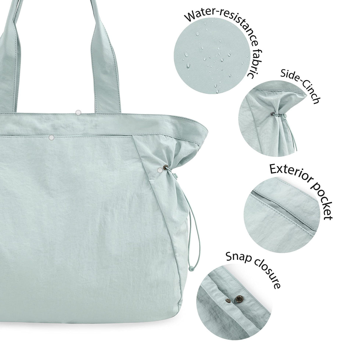 Water-Resistant Tote Bag with Drawstring Side-Cinch and Snap Closure - 18L Capacity Black
