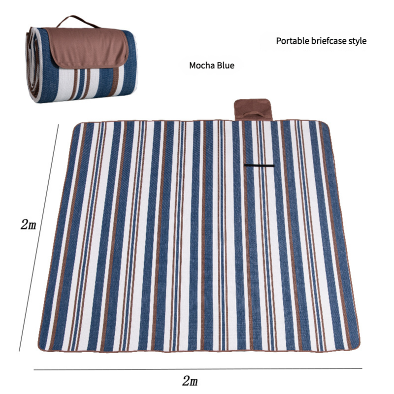 Waterproof Foldable Picnic Blanket with Handle - 2x2m Mocha Blue