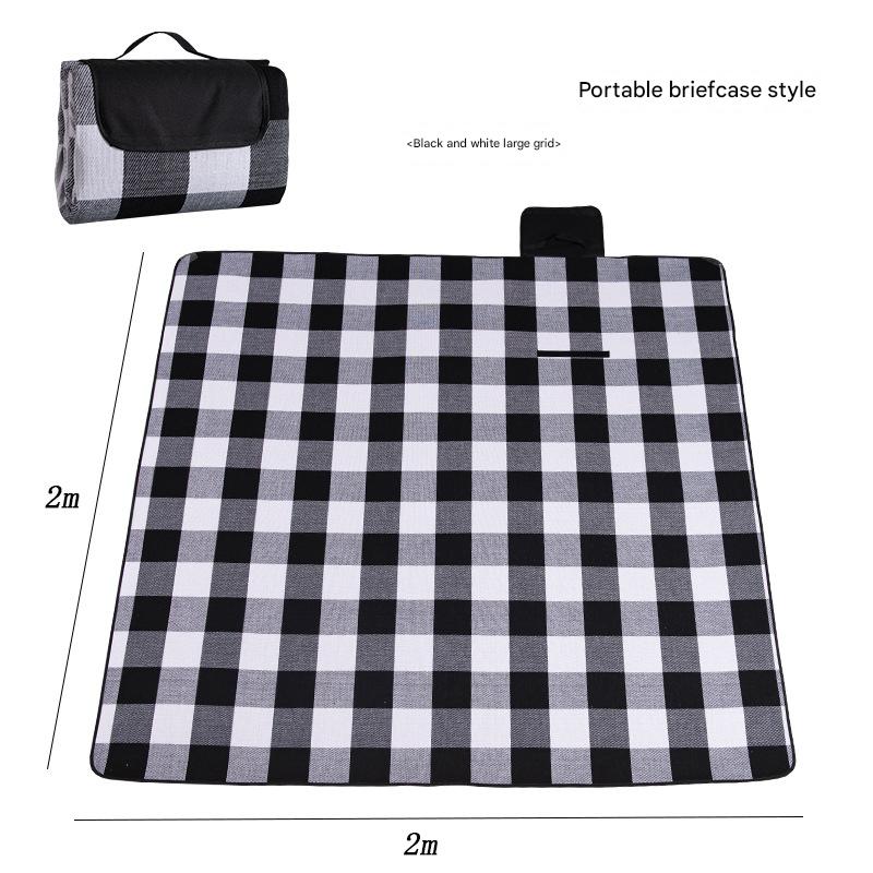 Waterproof Foldable Picnic Blanket with Handle - 2x2m Black and white large grid