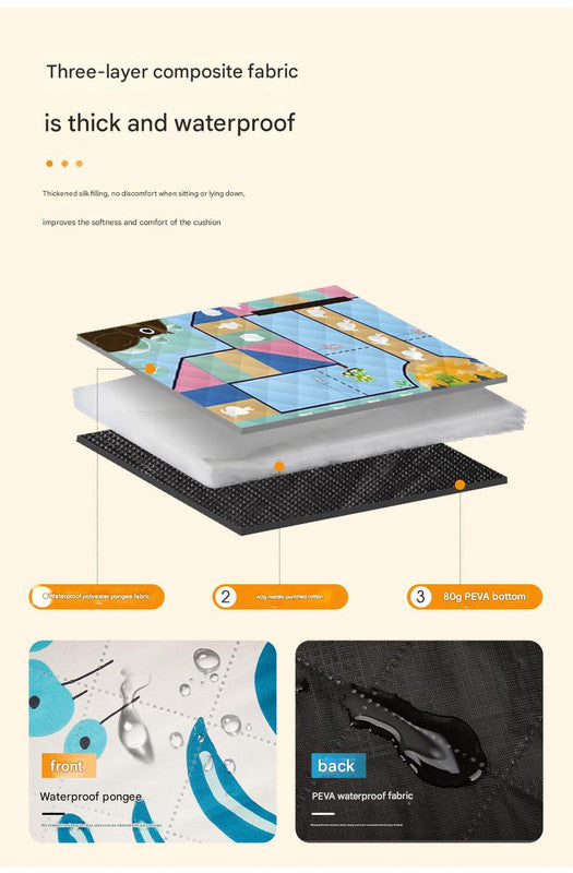 Waterproof Foldable Picnic Blanket with Dinosaur Print - 200x200cm