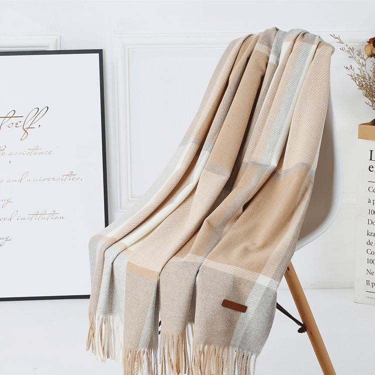 Cozy Color Block Fringe Scarf - Khaki Shawl for Fall and Winter