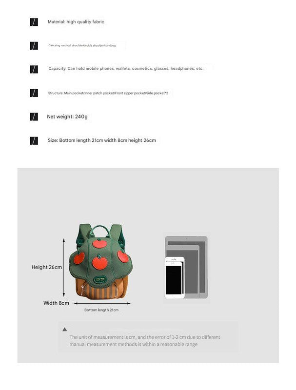 Green Baby Travel Cartoon Light Travel Bag - Cute 21x8x26cm Light Bag 240g Suitable for Daily Use