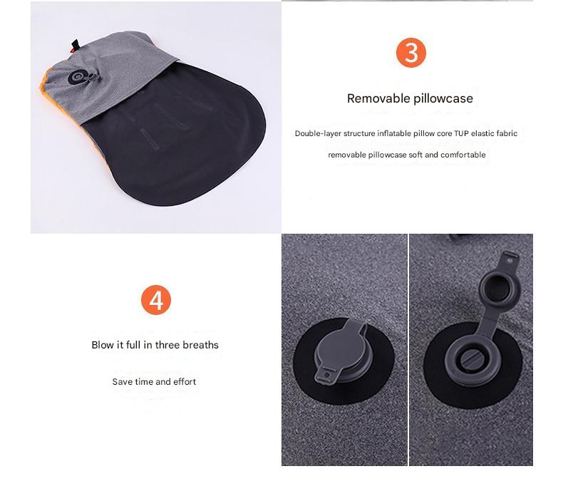 Inflatable Camping Pillow - Lightweight 46x32x12cm Travel Pillow 180g in Orange