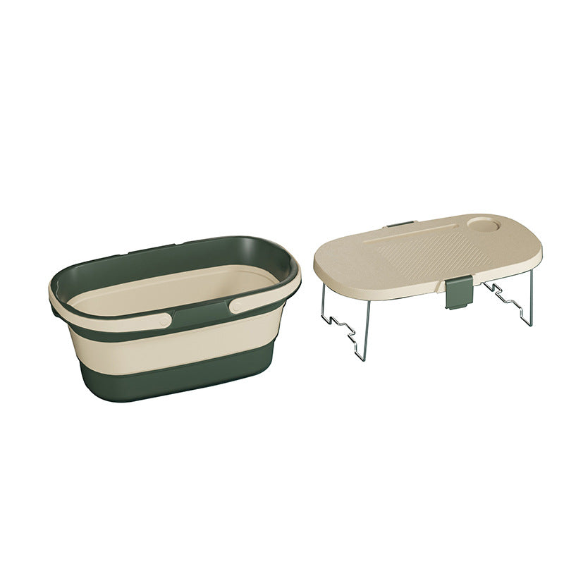Foldable Picnic Basket with Tray - 16.5L Capacity, White Green, Perfect for Camping and Outdoor Gatherings