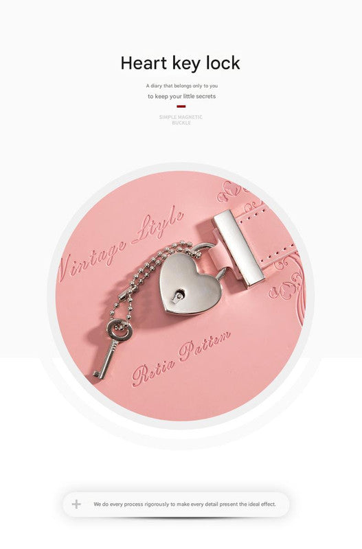 Heart Lock Diary with Key - Vintage Style Journal, Blue PU Leather, Secure and Elegant