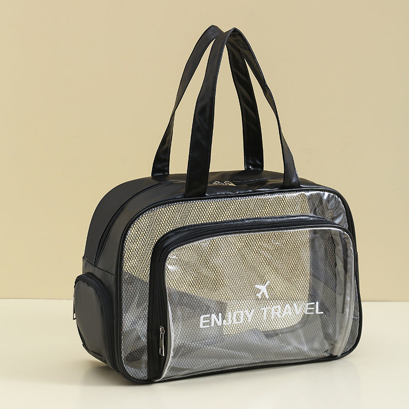 Waterproof beach bag with wet and dry separation, gym and swim storage bag, toiletries and cosmetic bag for swimsuits and goggles (Black has shoe