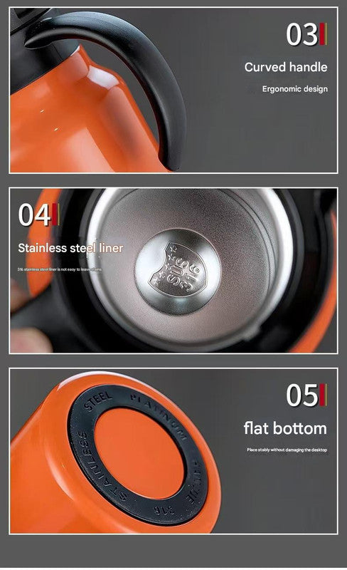 Black 316 Stainless Steel Stewing Tea Kettle with Wooden Handle - Insulated Tea and Coffee Kettle with Infuser for Home and Office