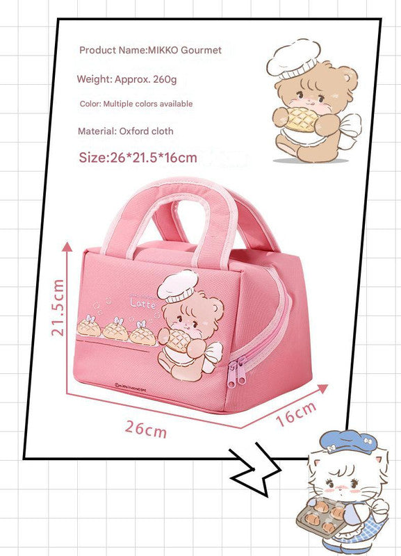 Blue (Ice Cream Bear) Cute Cartoon Lunch Bag - Large Capacity Insulated Handbag for Students and Office Use