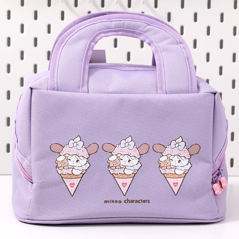 Purple Cute Cartoon Lunch Bag - Large Capacity Insulated Handbag for Students and Office Use