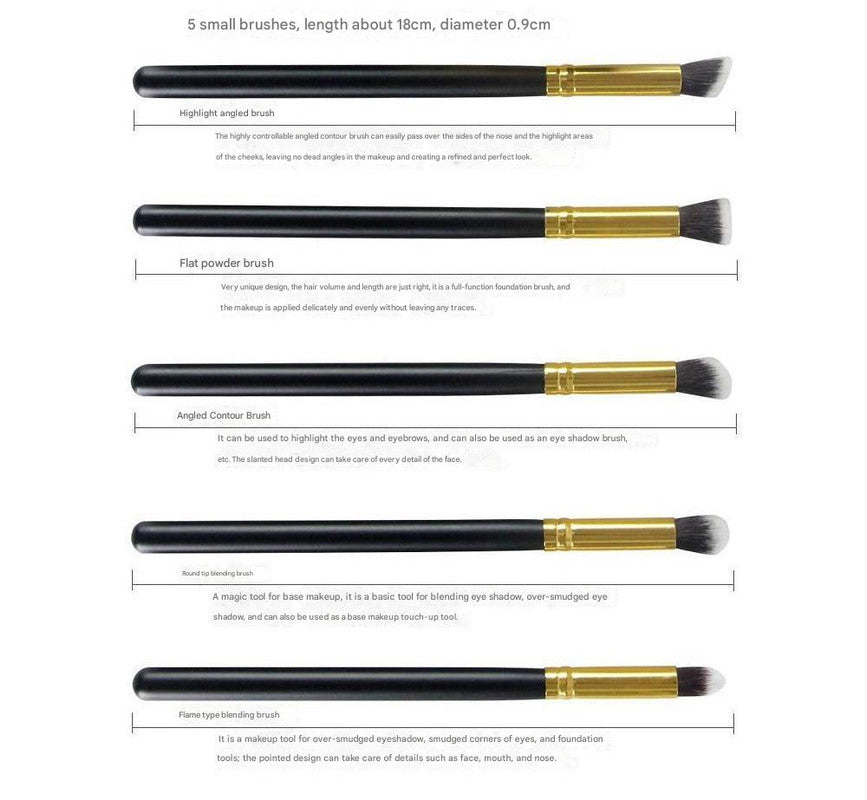 10-Piece Black and Gold Makeup Brush Set - Large and Small Brushes for Professional Beauty Application