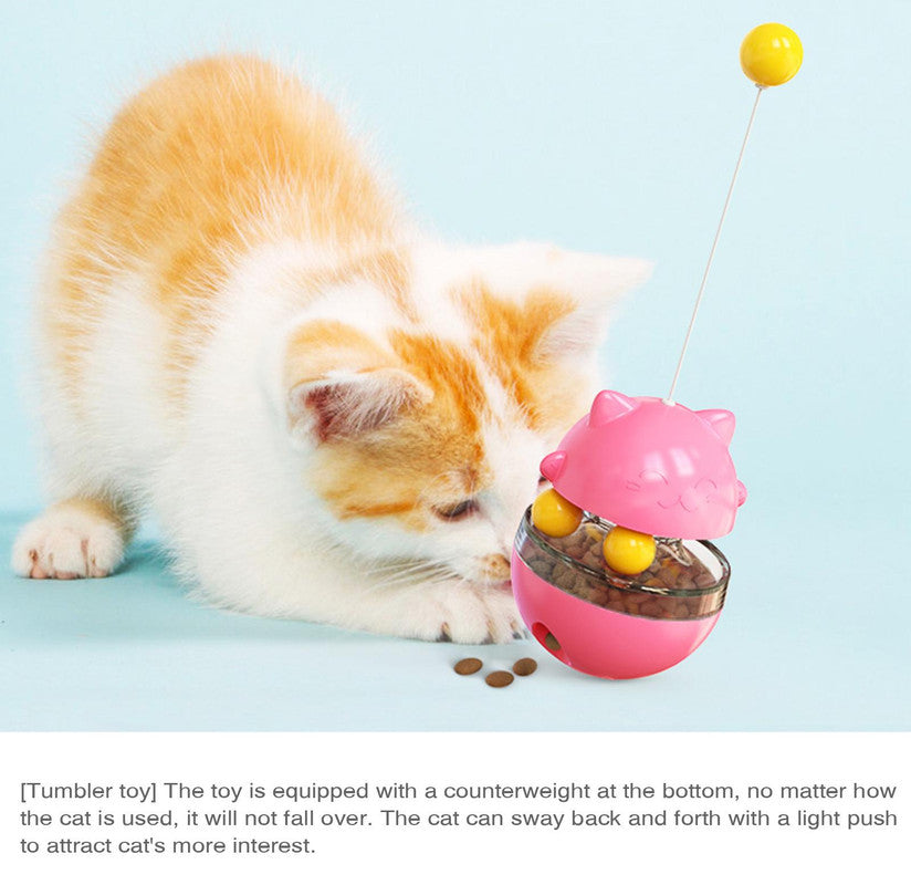 Cat Teaser Cup Toy, Interactive Treat Dispensing Ball with Wand (Blue)