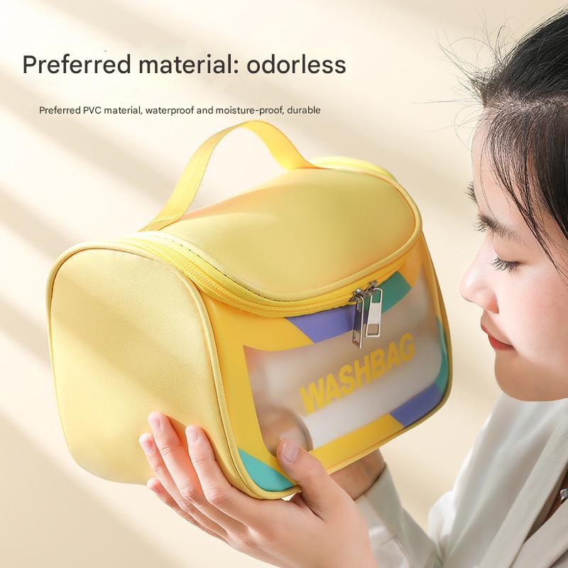 PVC Transparent Cosmetic Bag,Waterproof Portable Travel Organizer with Handle(white)