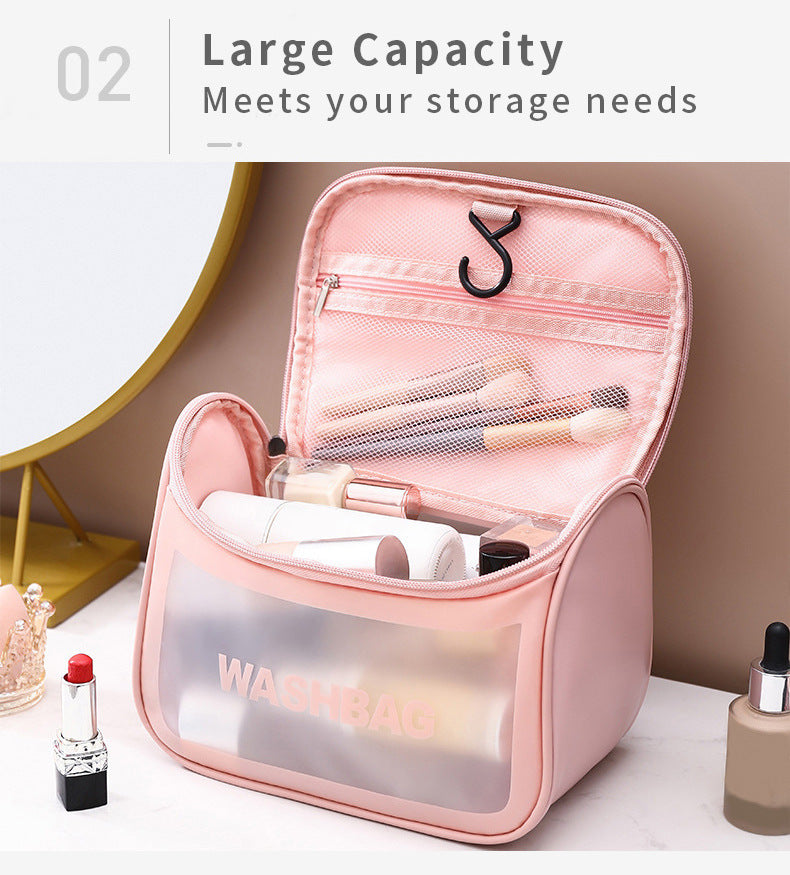 PVC Transparent Cosmetic Bag,Waterproof Portable Travel Organizer with Handle(Sky blue)
