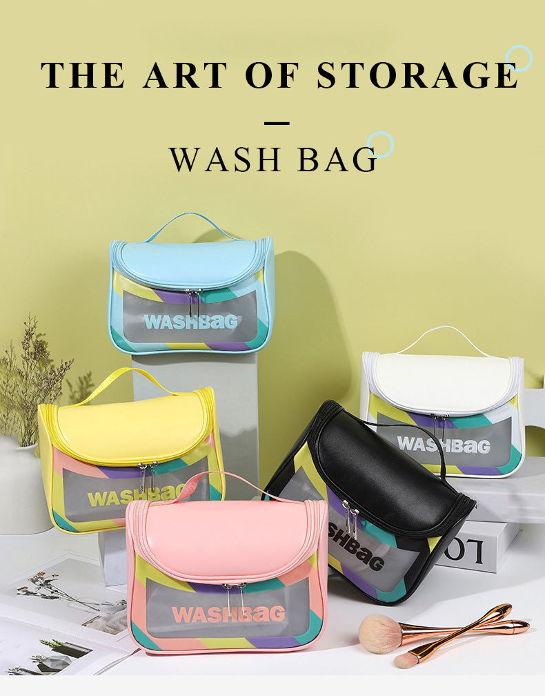 PVC Transparent Cosmetic Bag,Waterproof Portable Travel Organizer with Handle(Yellow)