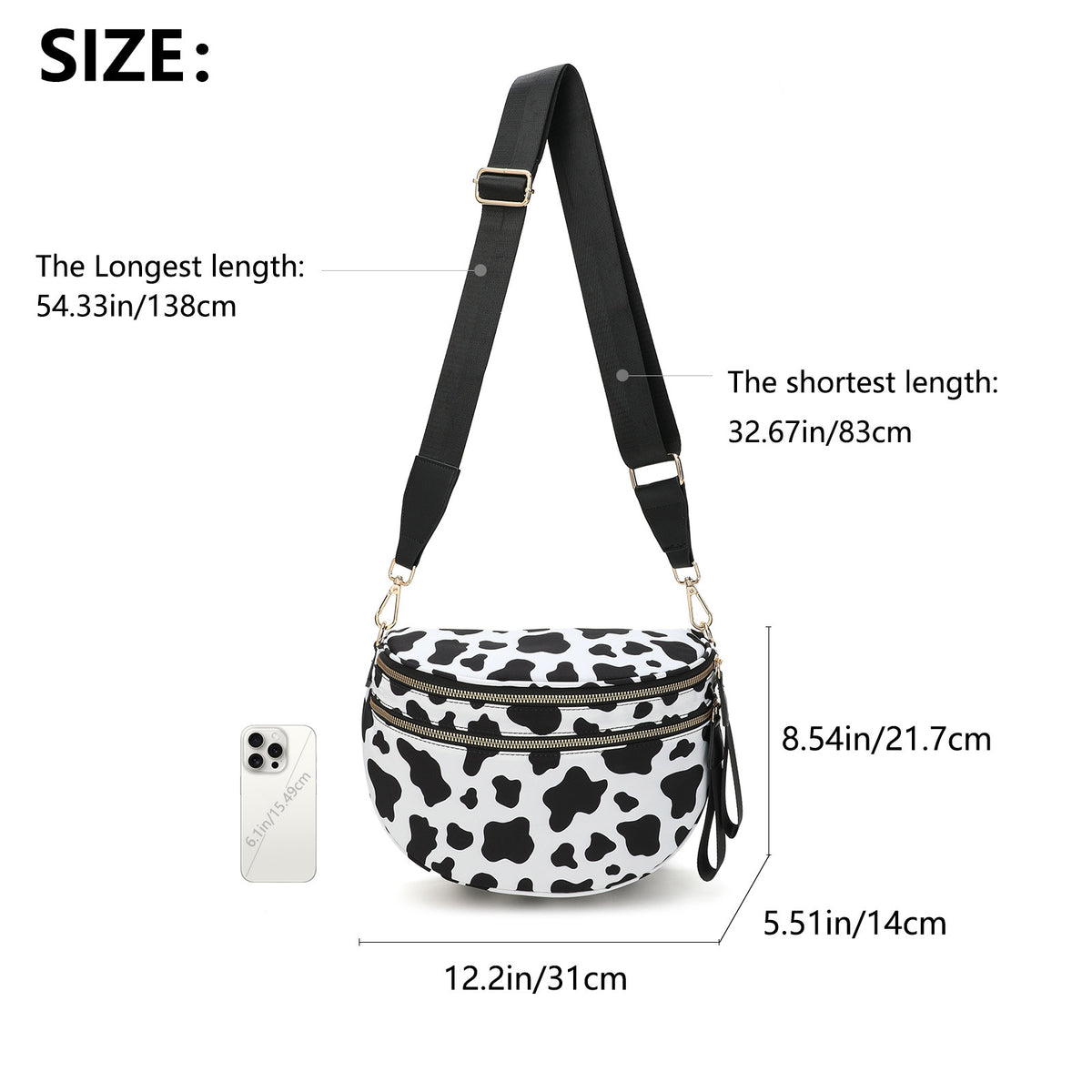 Oxford Cloth Crossbody Bag,Large Capacity Shell-Shaped Fanny Pack with Adjustable Strap(Black)