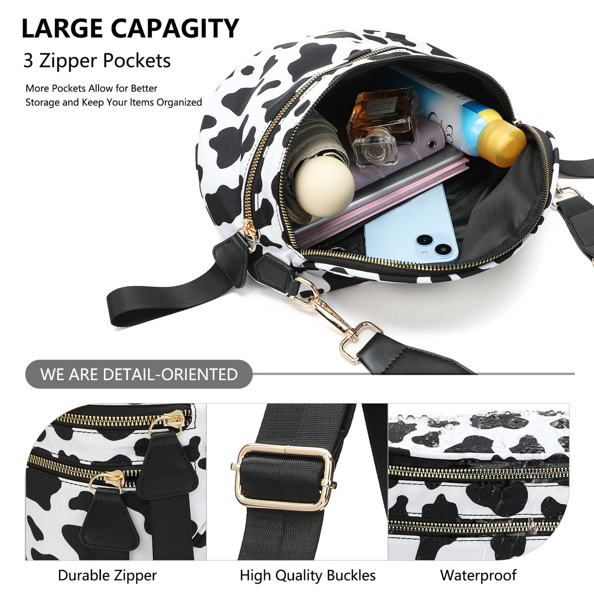 Oxford Cloth Crossbody Bag,Large Capacity Shell-Shaped Fanny Pack with Adjustable Strap(Brown plaid)