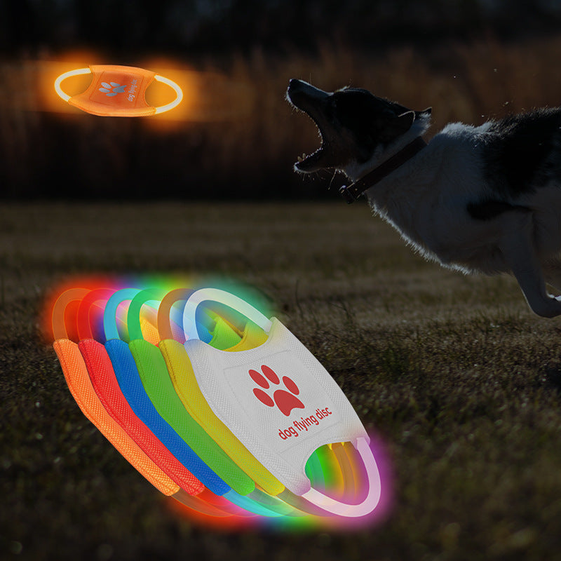 Orange LED Rechargeable Dog Flying Disc - Glow-in-the-Dark Pet Training Toy with Paw Design