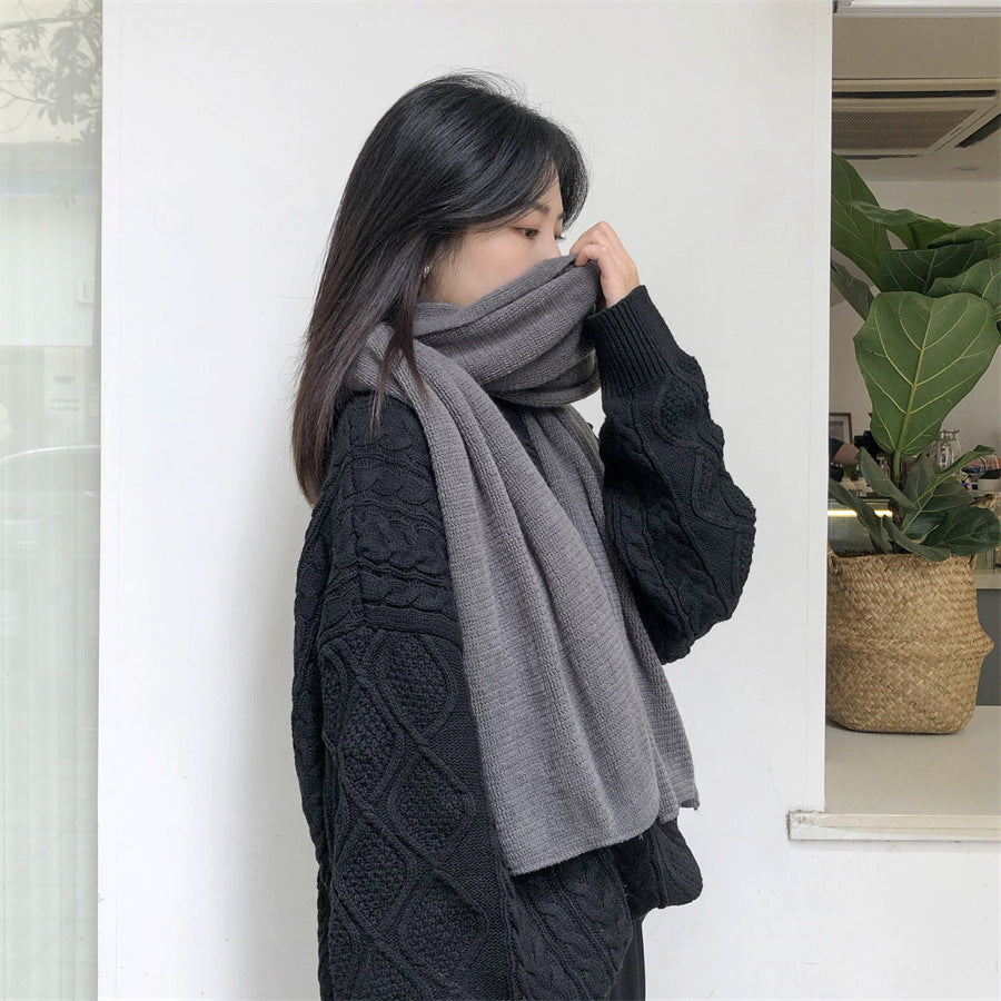 Dark gray Imitation Cashmere Solid Scarf - Warm Winter Shawl for Men and Women