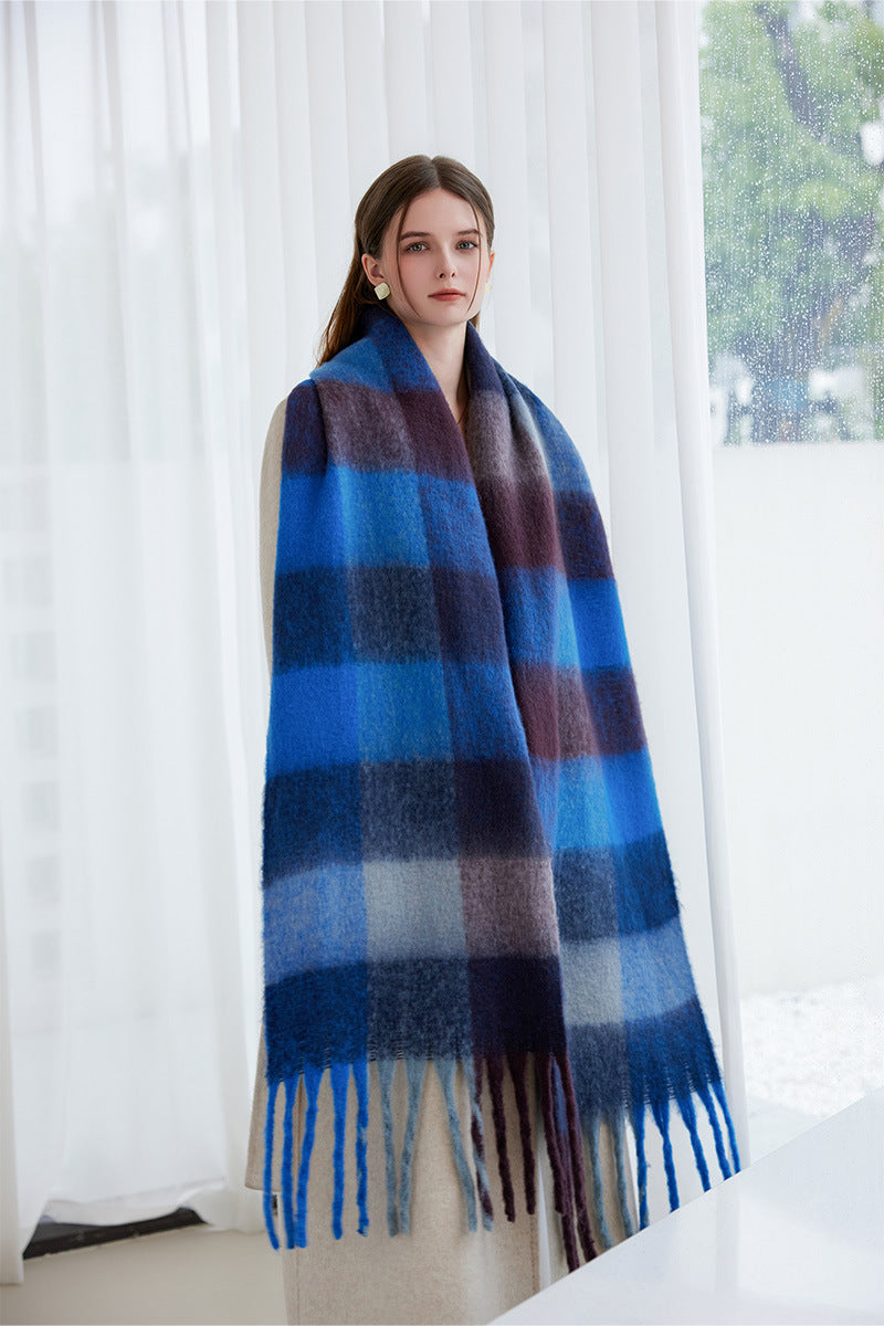 Winter Luxe Warm Oversized Scarf-Cozy Thick Plaid Wrap, European Chic Style(Yellow-green plaid)