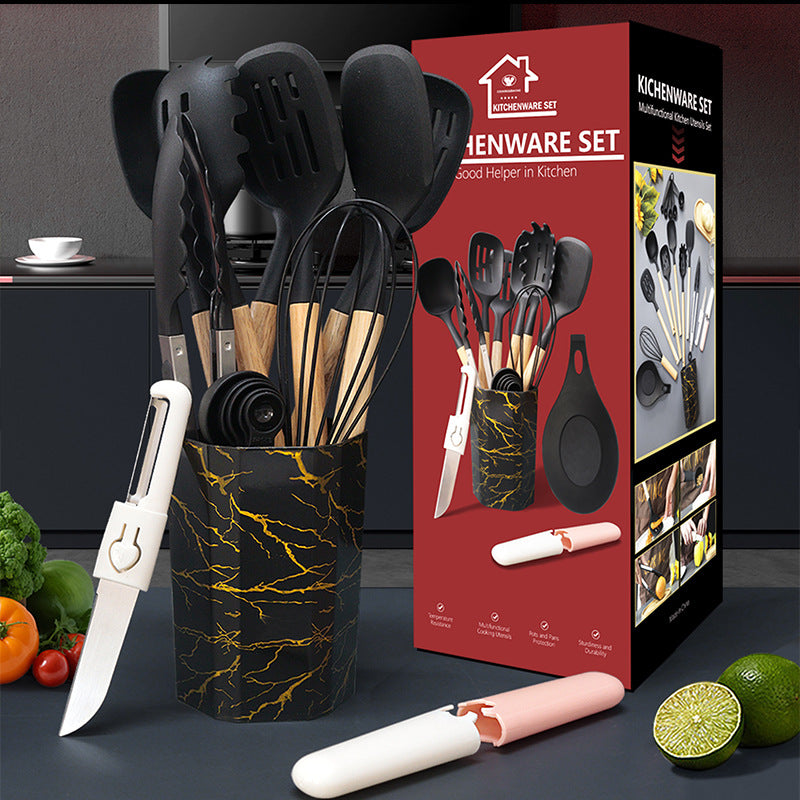 Black 12-Piece Silicone Cooking Utensil Set - Non-Stick Food-Grade Kitchen Tools with Holder