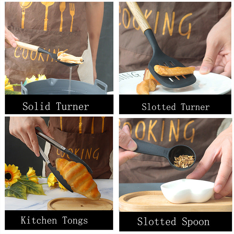 White 12-Piece Silicone Cooking Utensil Set - Non-Stick Food-Grade Kitchen Tools with Holder