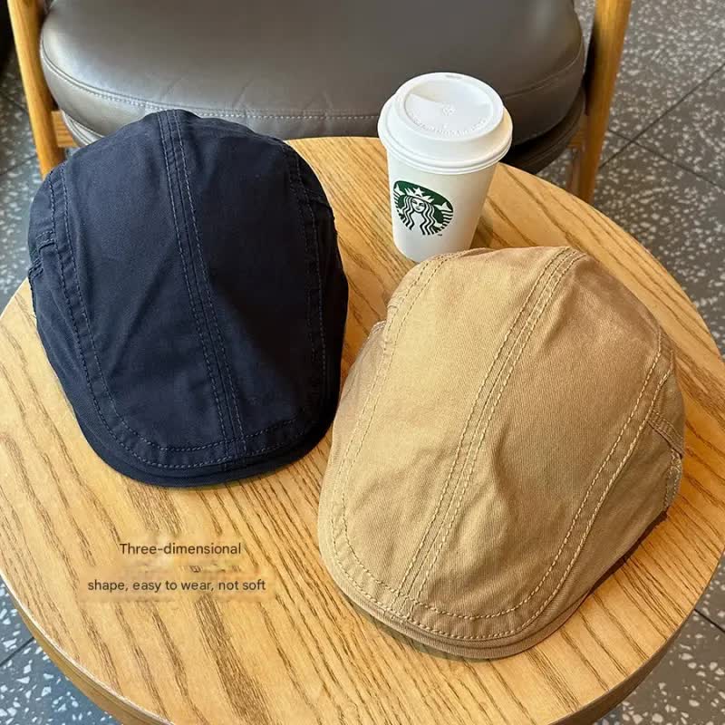 Retro Newsboy Cap - Unisex Vintage Flat Beret with Visor(Khaki)