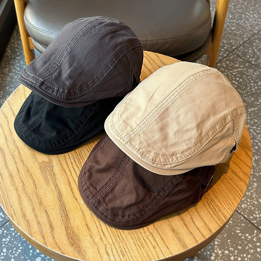 Retro Newsboy Cap - Unisex Vintage Flat Beret with Visor(Khaki)