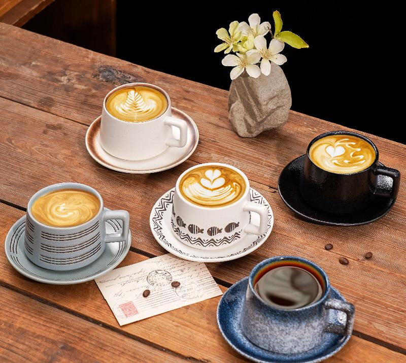 Vintage Ceramic Coffee Cup and Saucer Set - Elegant Afternoon Tea Set(Wave Fish White)