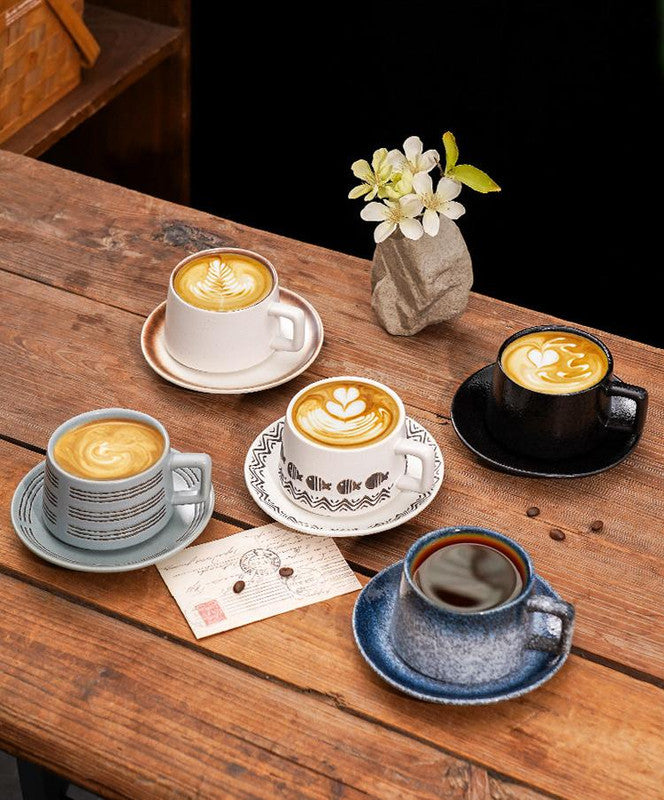 Vintage Ceramic Coffee Cup and Saucer Set - Elegant Afternoon Tea Set(Wave Fish White)