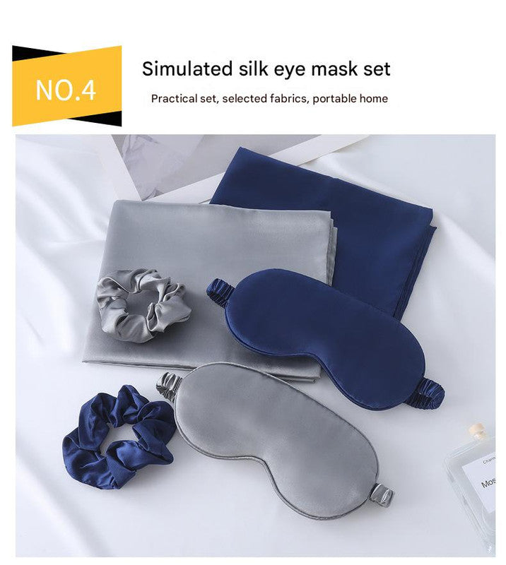 Luxury Satin Sleep Mask Gift Set,4-Piece with Pillowcase and Hair Accessories(Purple)