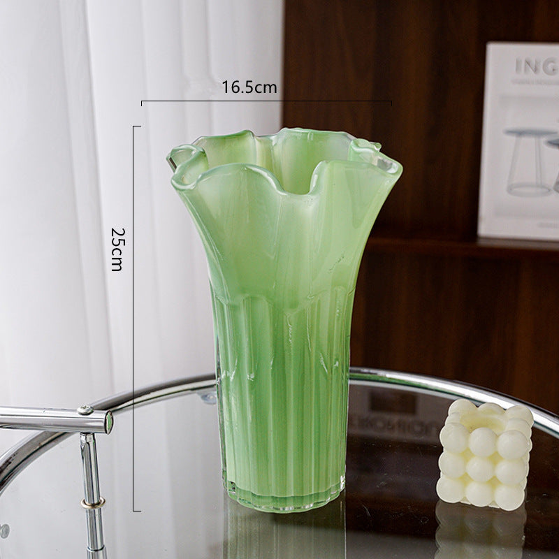 Nordic-Style Glass Vase - Elegant Fluted Flower Vase for Home Decor(Green)