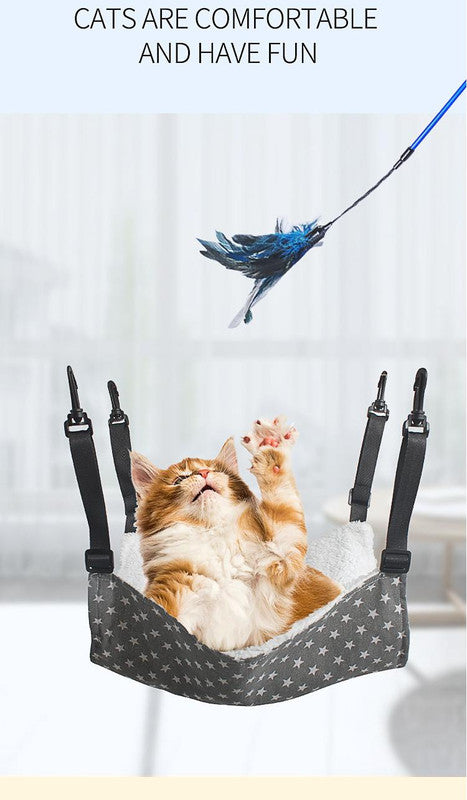 Cat Cage Hammock - Adjustable Double-Sided Pet Swing Bed with Hooks(White and blue stripes)