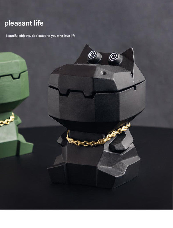 Hippo Ashtray with Lid - Stylish Geometric Decor for Home and Office(Green)