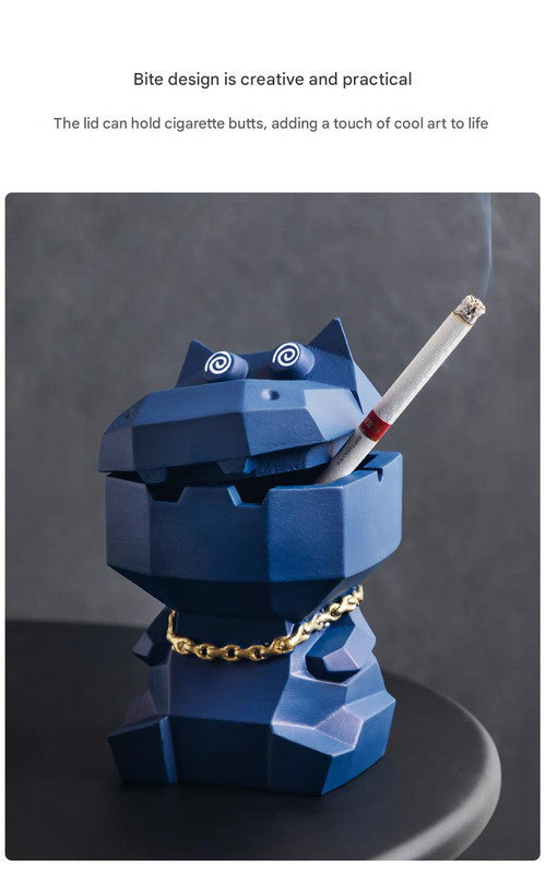 Hippo Ashtray with Lid - Stylish Geometric Decor for Home and Office(Blue)