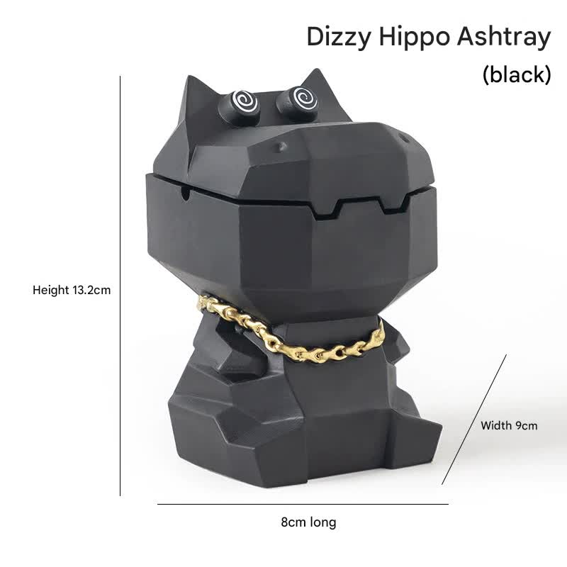 Hippo Ashtray with Lid - Stylish Geometric Decor for Home and Office(Black)