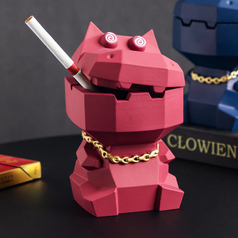 Hippo Ashtray with Lid - Stylish Geometric Decor for Home and Office(Black)