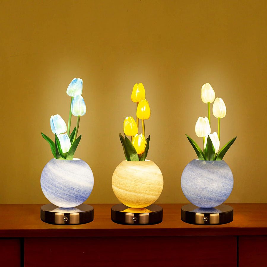 Blue Tulip Night Light - Floral Table Lamp for Bedroom Ambiance