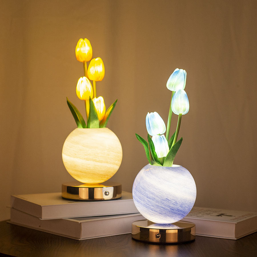 White Tulip Night Light - Floral Table Lamp for Bedroom Ambiance