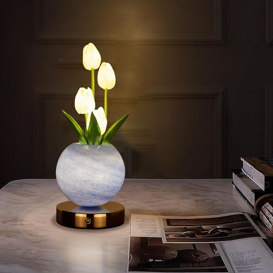 White Tulip Night Light - Floral Table Lamp for Bedroom Ambiance