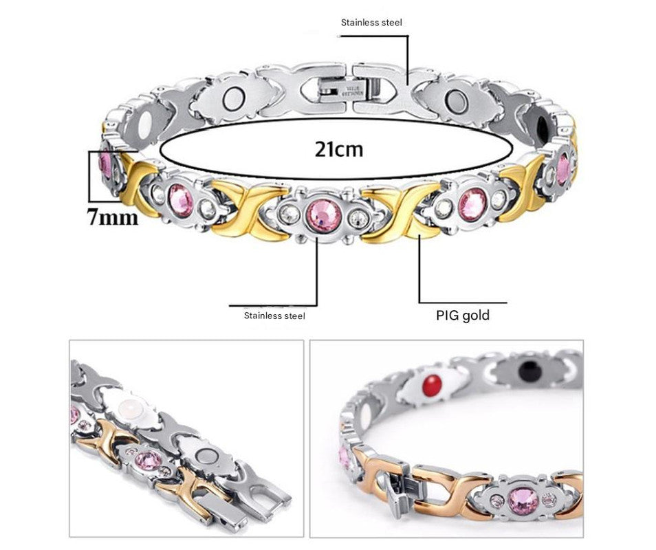 Magnetic Therapy Bracelet - Anti-Allergy Jewelry with Gemstone Design and Health Benefits(Steel)