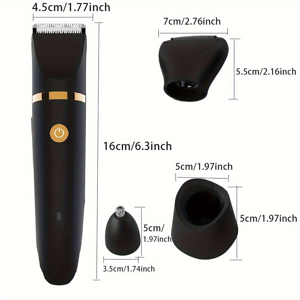 3-in-1 Men's Electric Body Groomer & Hair Clipper Kit - Waterproof, USB-C Rechargeable with Charging Dock(black)