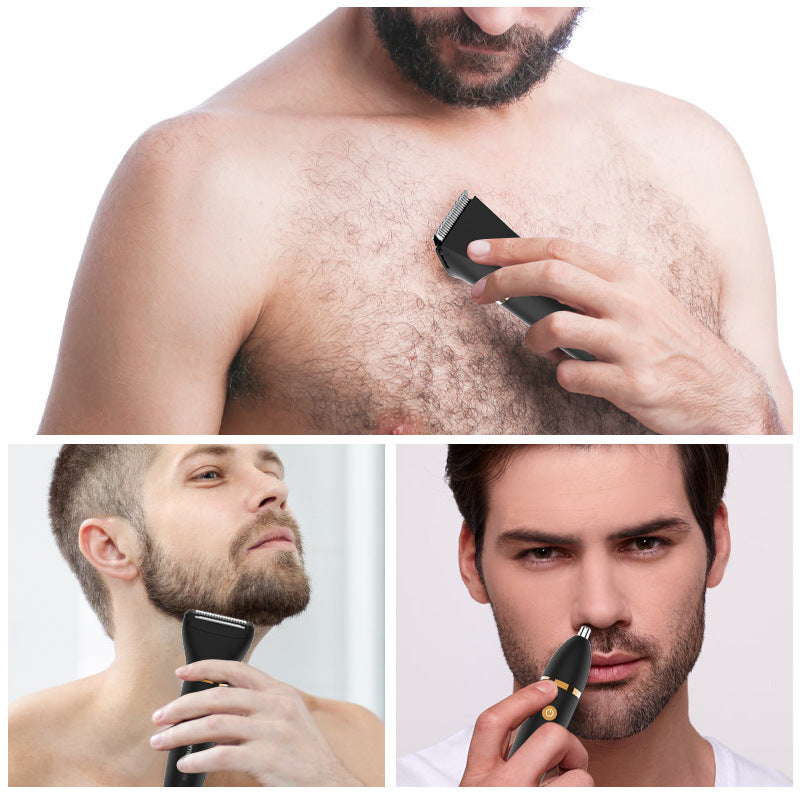 3-in-1 Men's Electric Body Groomer & Hair Clipper Kit - Waterproof, USB-C Rechargeable with Charging Dock(Upgraded gray)