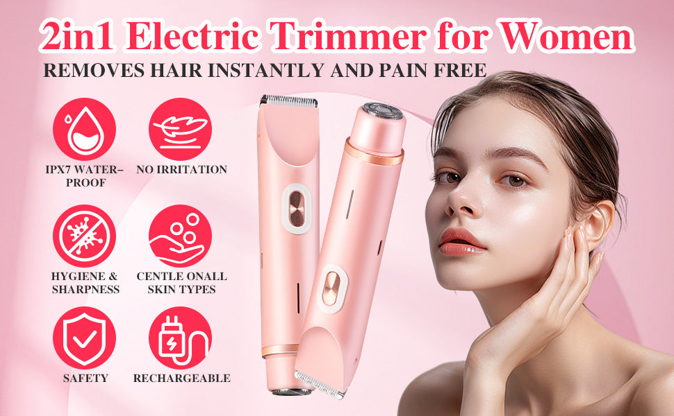 2-in-1 Ladies Electric Shaver & Trimmer - IPX7 Waterproof, USB-C Rechargeable, Dual Head Design(Purple)