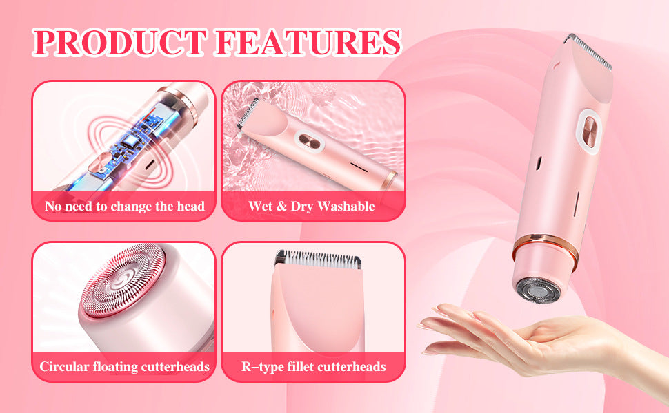 2-in-1 Ladies Electric Shaver & Trimmer - IPX7 Waterproof, USB-C Rechargeable, Dual Head Design(Purple)