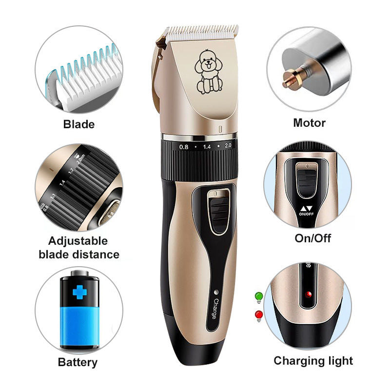 Professional Pet Grooming Hair Clipper Kit - Rechargeable, Low Noise, with Ceramic Blades & 5-Speed