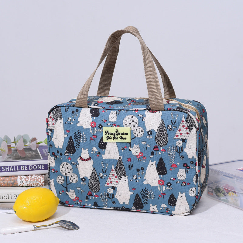 Versatile Portable Handled Bag - Durable Waterproof Fabric, Ideal for Toiletries, Lunch & Travel(Light blue white bear)