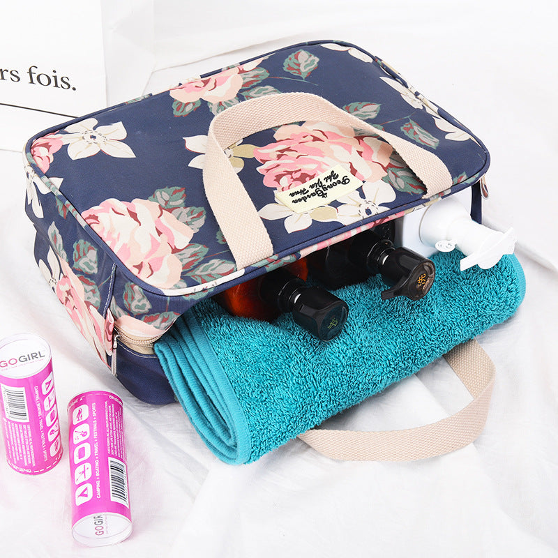 Versatile Portable Handled Bag - Durable Waterproof Fabric, Ideal for Toiletries, Lunch & Travel(Light blue peony)