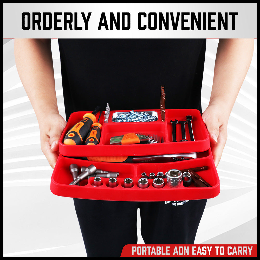 Set of 2 Non-Slip Flexible Silicone Tool Organizer Trays with Magnetic Parts Holder