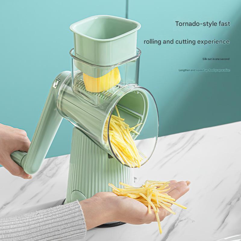 Multi-Function Rotary Vegetable Slicer & Grater - 5 Blade Types (10 Pcs Total) with Storage Box-green