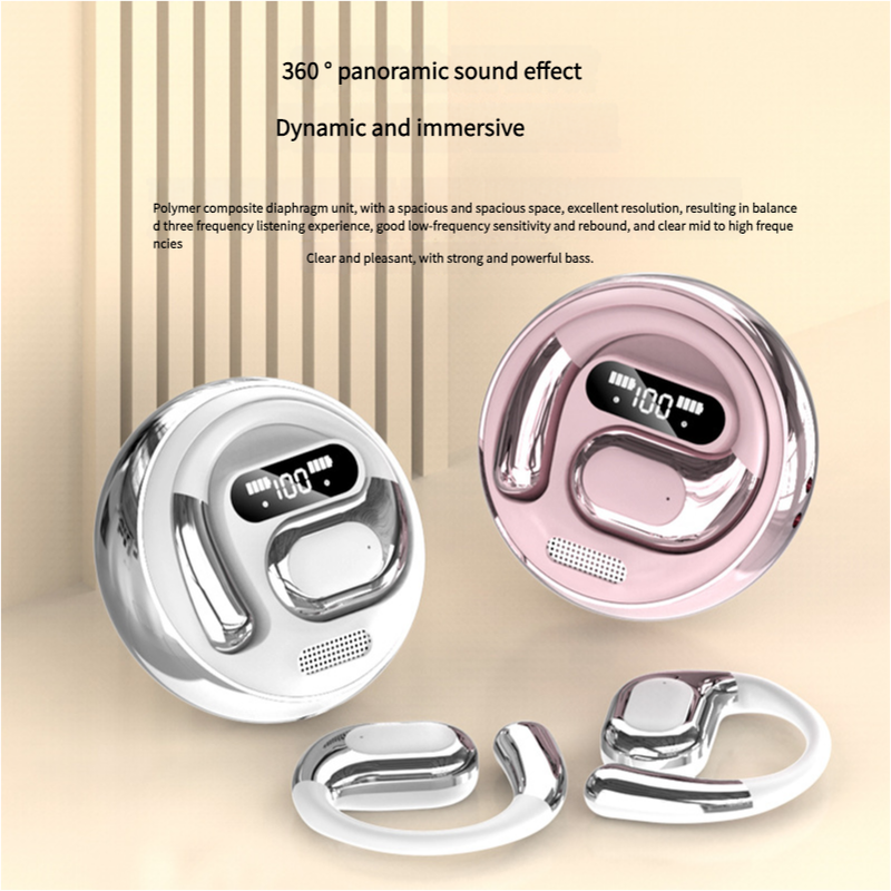 Open-Ear Conduction TWS Earbuds - Bluetooth 5.5, HIFI Sound, LED Display(pink)